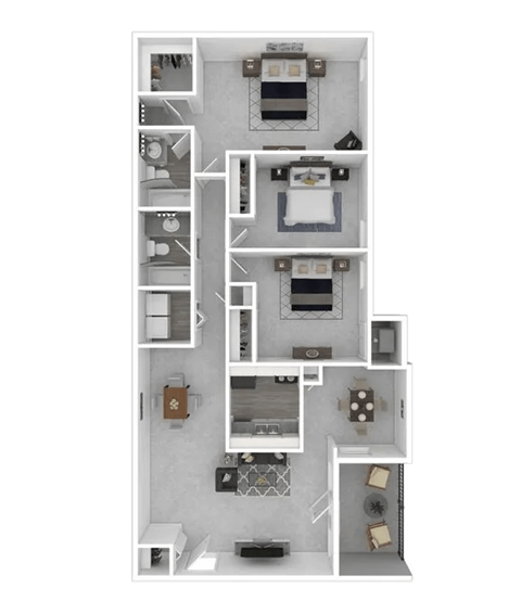 3 Bed - 2 Bath Floorplan at Halsey Flats, Louisville, KY